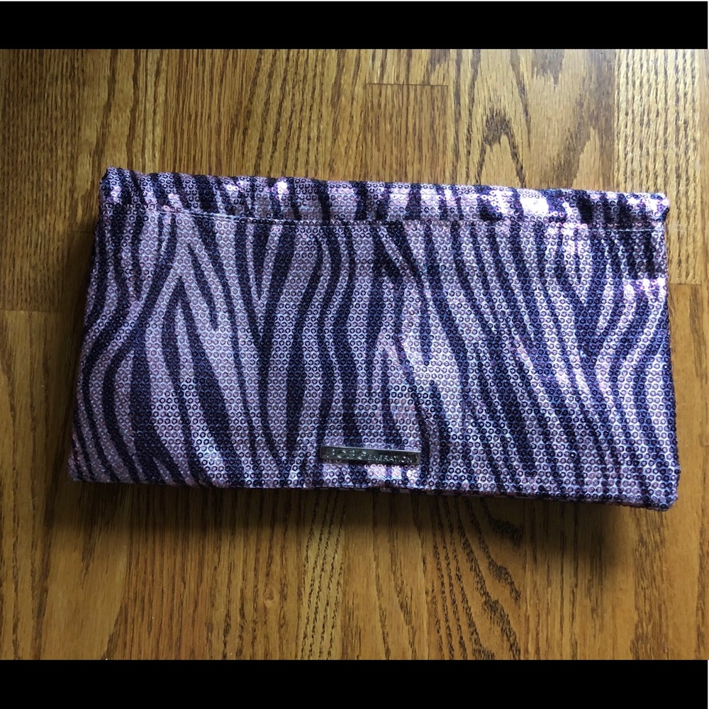 BCBGeneration Purple zebra tiger sequin clutch
